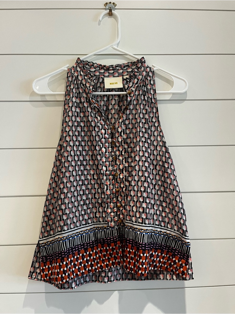 Maeve Geometric Print Sleeveless Top - Black, Pink & Orange